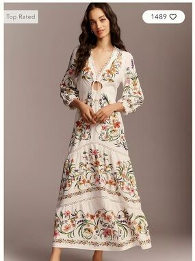 Farm Rio x Anthropologie Long-Sleeve Cutout Maxi Dress [Size Small]